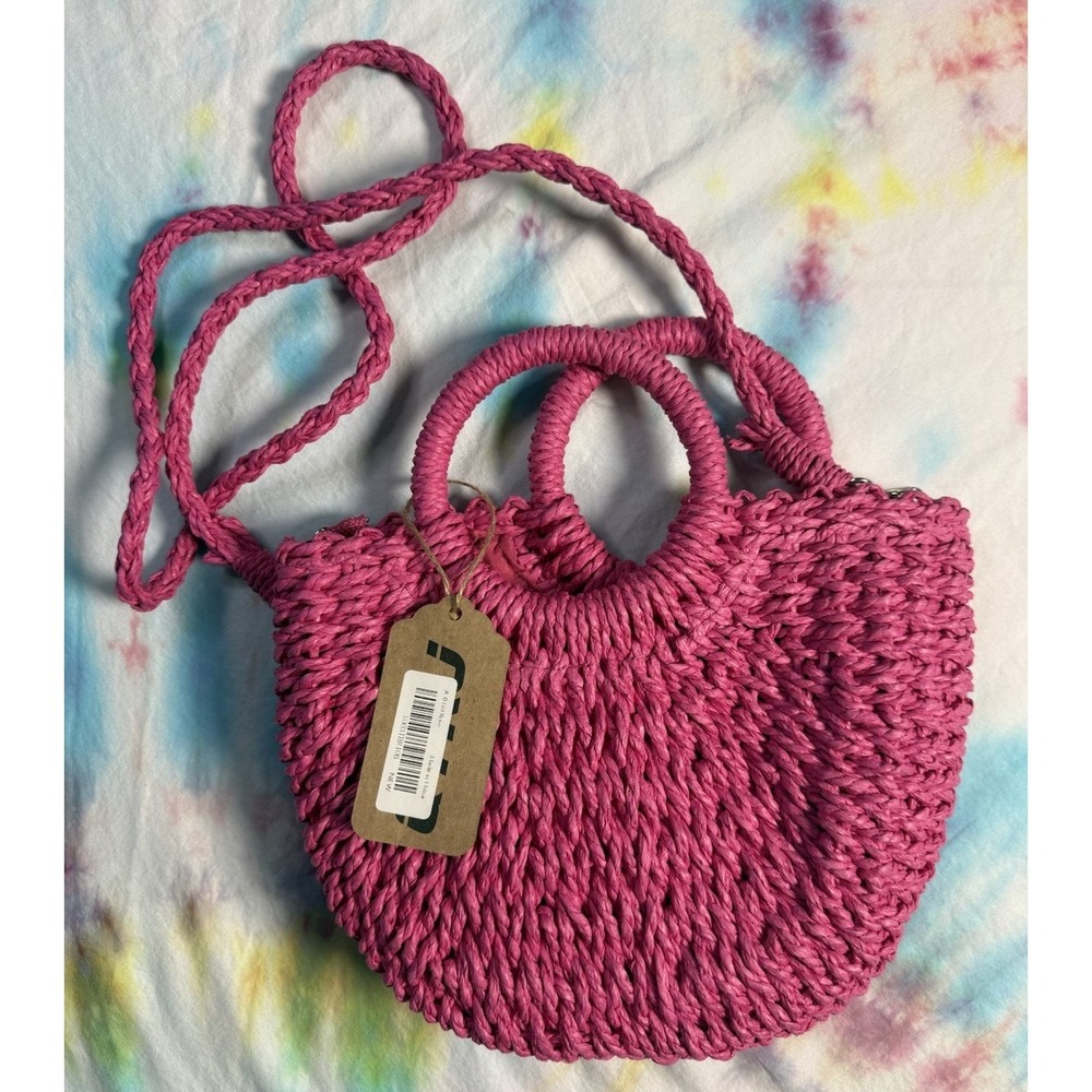 Handwoven Straw Rattan‎ Half-moon Beach Handbag Large Capacity Women Summer NWT